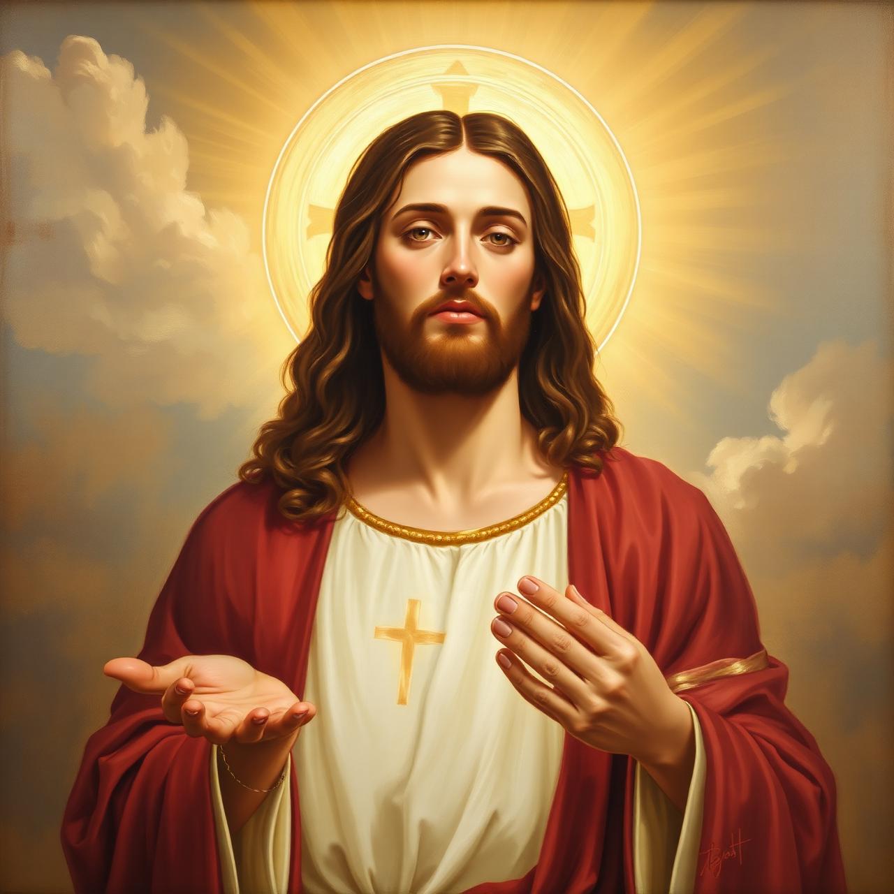 Jesucristo extendiendo sus manos en señal de acogida y compasión